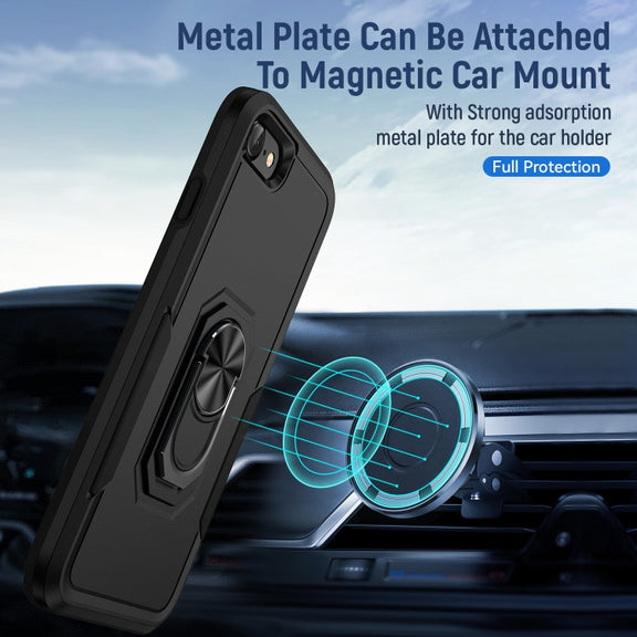 For iPhone SE 2022 / SE 2020 / 8 / 7 Pioneer Armor Heavy Duty PC + TPU Holder Phone Case(Black)