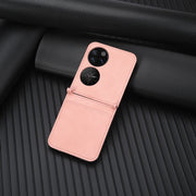 For Huawei P50 Pocket Lambskin Texture Card Folding Phone Case(Pink)