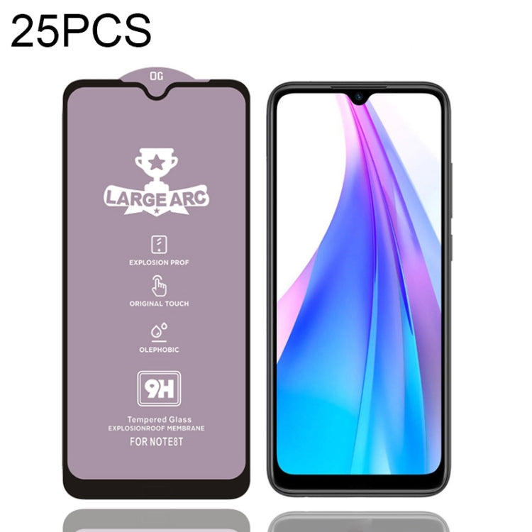 25 PCS 9H HD Large Arc High Alumina Full Screen Tempered Glass Film for Xiaomi Redmi Note 8T