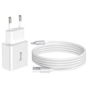 IVON AD-35 2 in 1 18W QC3.0 USB Port Travel Charger + 1m USB to 8 Pin Data Cable Set, EU Plug(White)