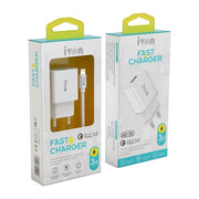 IVON AD-35 2 in 1 18W QC3.0 USB Port Travel Charger + 1m USB to Micro USB Data Cable Set, EU Plug(White)