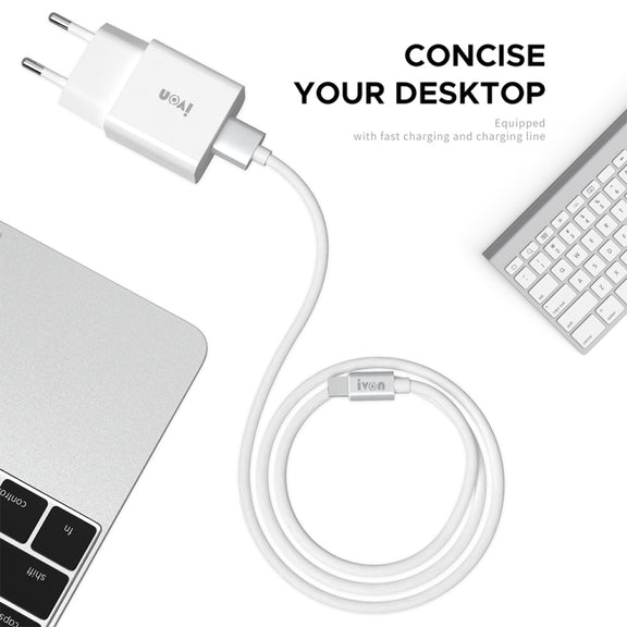 IVON AD-35 2 in 1 18W QC3.0 USB Port Travel Charger + 1m USB to Micro USB Data Cable Set, EU Plug(White)