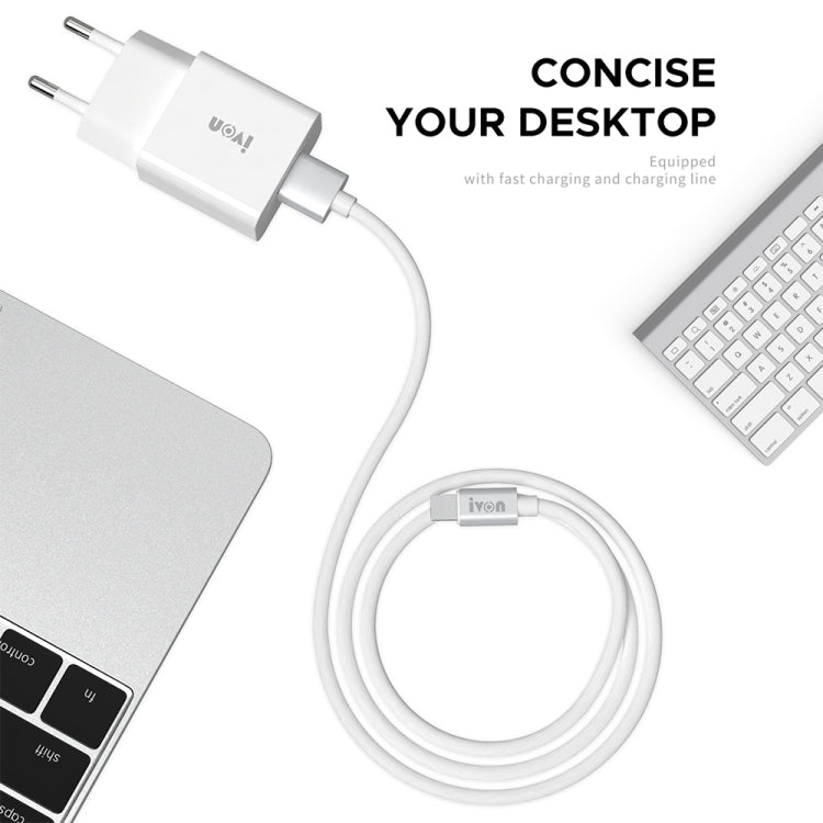 IVON AD-35 2 in 1 18W QC3.0 USB Port Travel Charger + 1m USB to Micro USB Data Cable Set, EU Plug(White)