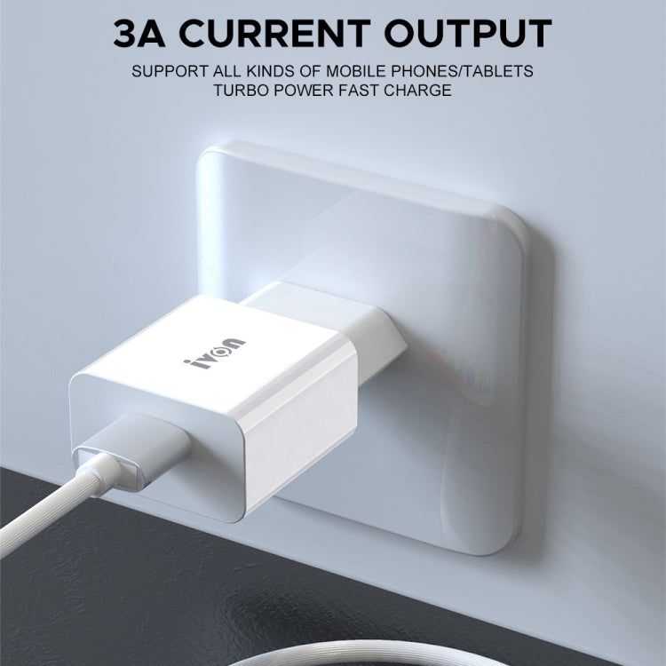 IVON AD-35 2 in 1 18W QC3.0 USB Port Travel Charger + 1m USB to Micro USB Data Cable Set, EU Plug(White)
