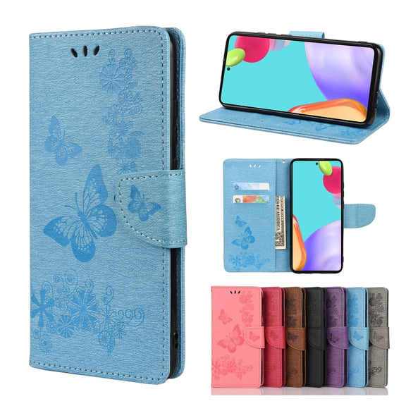For Samsung Galaxy A23 5G Butterfly Embossed Horizontal Flip Leather Phone Case with Card Slot & Holder(Blue)