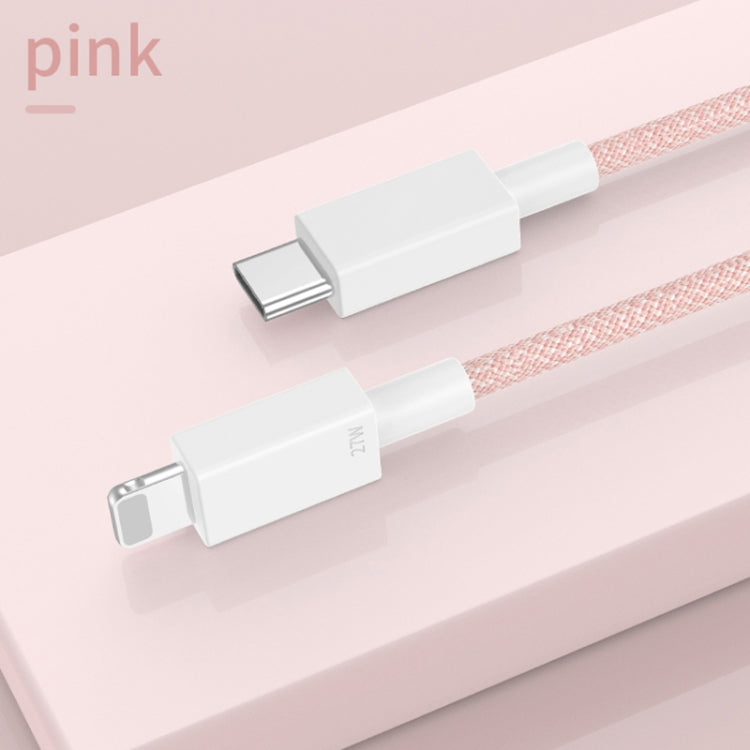27W PD USB-C / Type-C to 8 Pin Fast Charging Braided Data Cable, Cable Length: 1m(Pink)