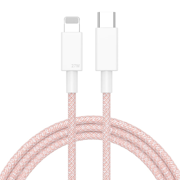 27W PD USB-C / Type-C to 8 Pin Fast Charging Braided Data Cable, Cable Length: 1m(Pink)