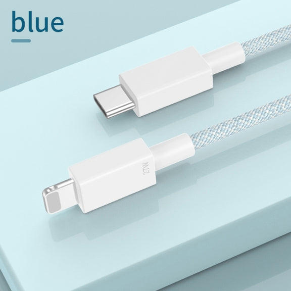 27W PD USB-C / Type-C to 8 Pin Fast Charging Braided Data Cable, Cable Length: 1m(Blue)