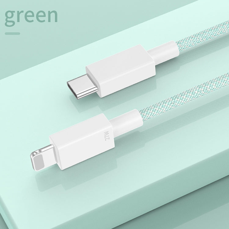 27W PD USB-C / Type-C to 8 Pin Fast Charging Braided Data Cable, Cable Length: 1m(Green)