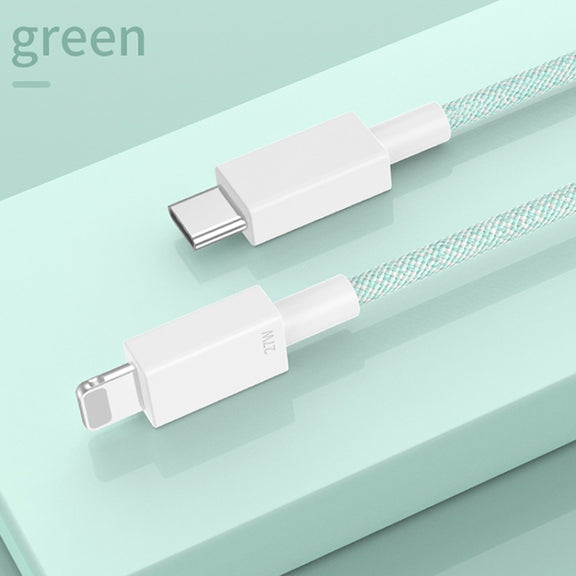 27W PD USB-C / Type-C to 8 Pin Fast Charging Braided Data Cable, Cable Length: 1m(Green)