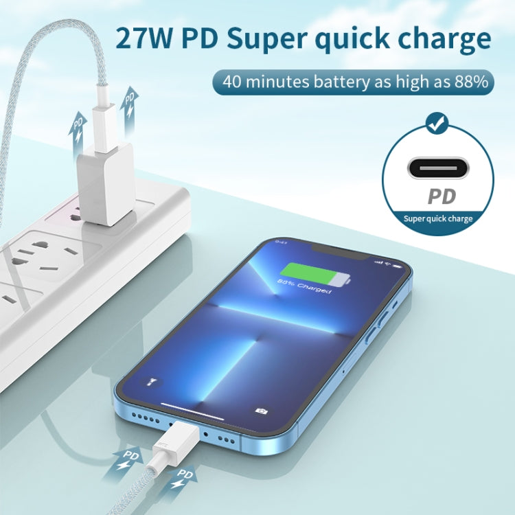 27W PD USB-C / Type-C to 8 Pin Fast Charging Braided Data Cable, Cable Length: 1m(Grey)