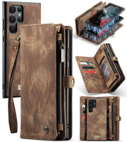 For Samsung Galaxy S22 Ultra 5G CaseMe-008 Detachable Multifunctional Horizontal Flip Leather Case(Brown)