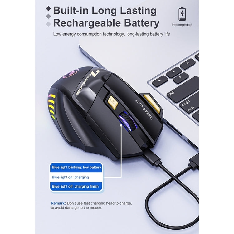 iMICE GW-X7 2.4G + Bluetooth Dual Mode 7-button Silent Rechargeable Wireless Gaming Mouse with Colorful RGB Lights(Black)