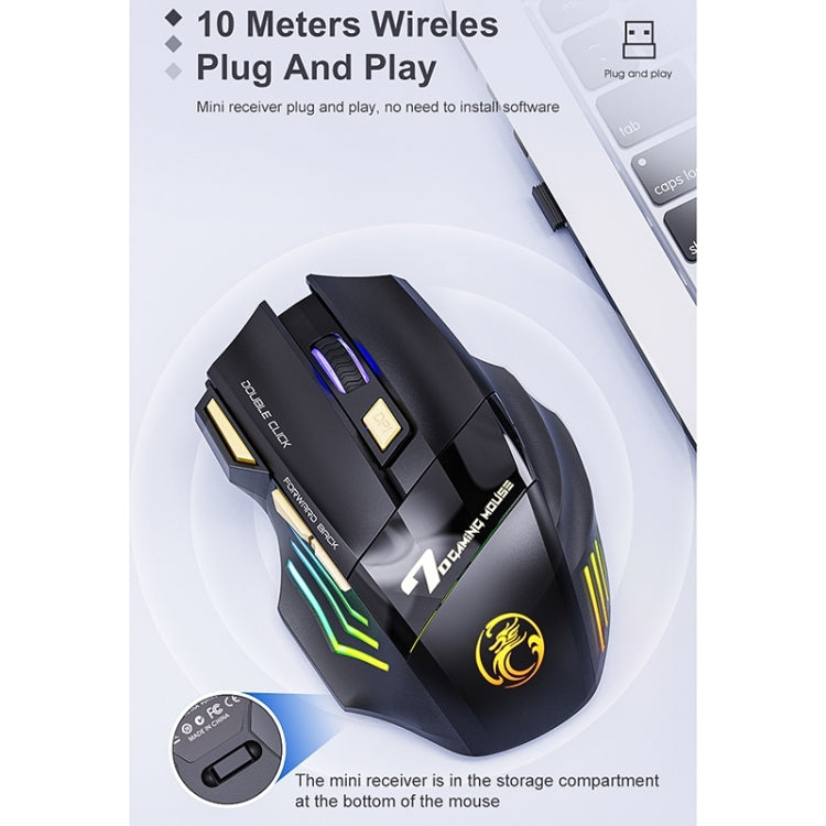 iMICE GW-X7 2.4G + Bluetooth Dual Mode 7-button Silent Rechargeable Wireless Gaming Mouse with Colorful RGB Lights(Black)