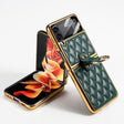 For Samsung Galaxy Z Flip3 5G GKK Integrated Plating + Leather Phone Case with Ring(Dark Green) - free shipping - PMC TechLife - Order now!