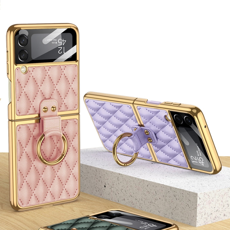 For Samsung Galaxy Z Flip3 5G GKK Integrated Plating + Leather Phone Case with Ring(Black)