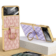 For Samsung Galaxy Z Flip3 5G GKK Integrated Plating + Leather Phone Case with Ring(Purple)