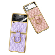 For Samsung Galaxy Z Flip3 5G GKK Integrated Plating + Leather Phone Case with Ring(Dark Green)