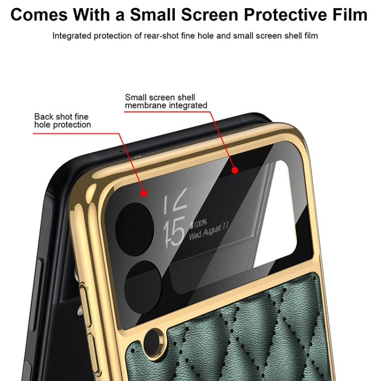 For Samsung Galaxy Z Flip3 5G GKK Integrated Plating + Leather Phone Case with Ring(Dark Green)
