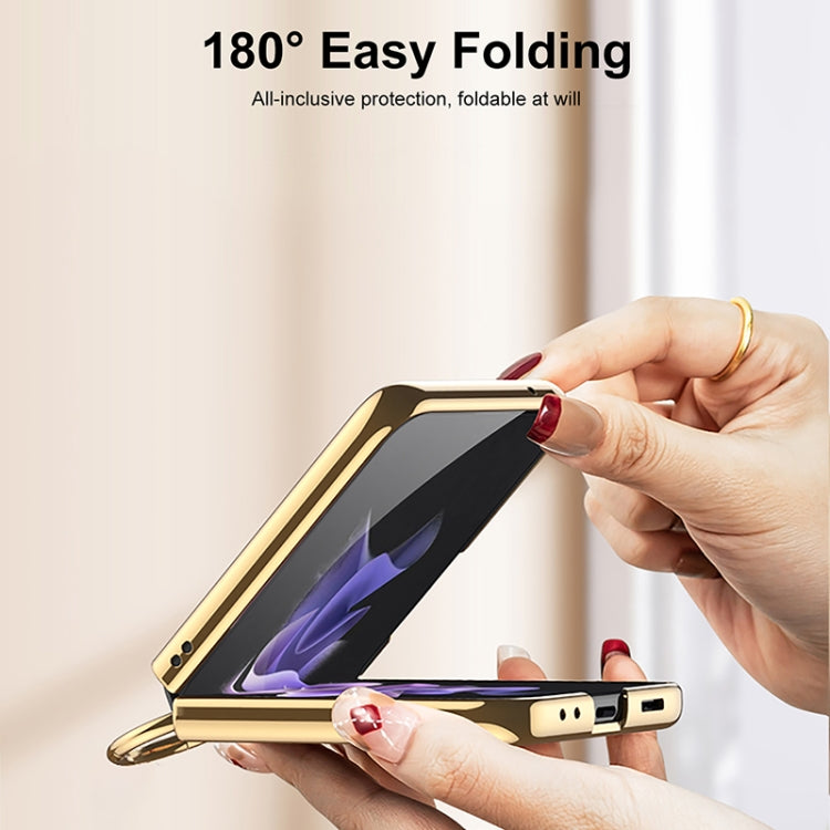 For Samsung Galaxy Z Flip3 5G GKK Integrated Plating + Leather Phone Case with Ring(Black)