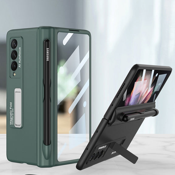For Samsung Galaxy Z Fold3 5G GKK Integrated Magnetic Full Coverage Phone Flip Case with Pen Slot(Mist Gold)