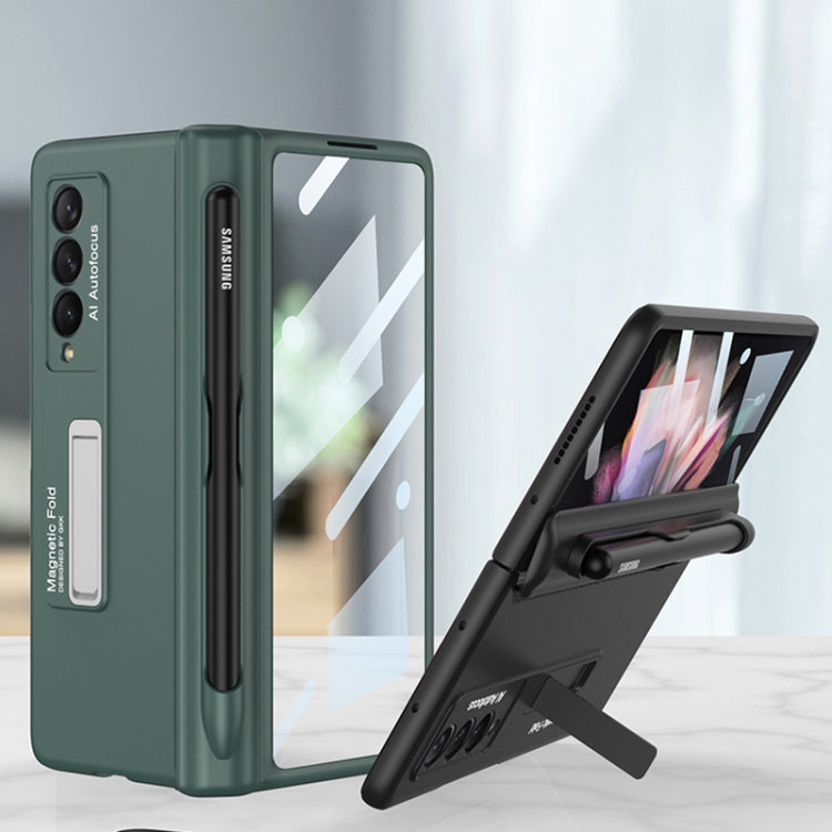 For Samsung Galaxy Z Fold3 5G GKK Integrated Magnetic Full Coverage Phone Flip Case with Pen Slot(Dark Night Green)