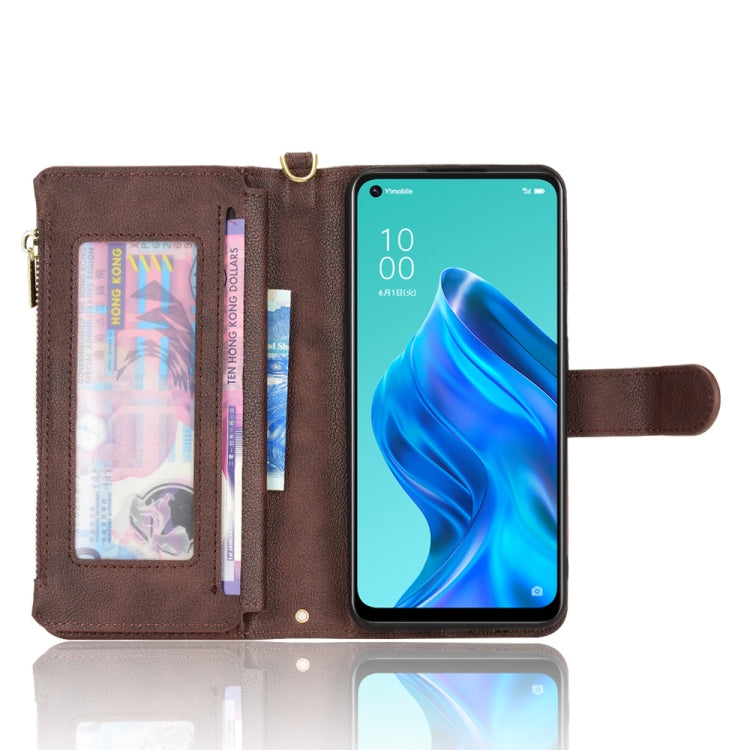 For OPPO Reno5 A Litchi Texture Zipper Leather Phone Case(Brown)