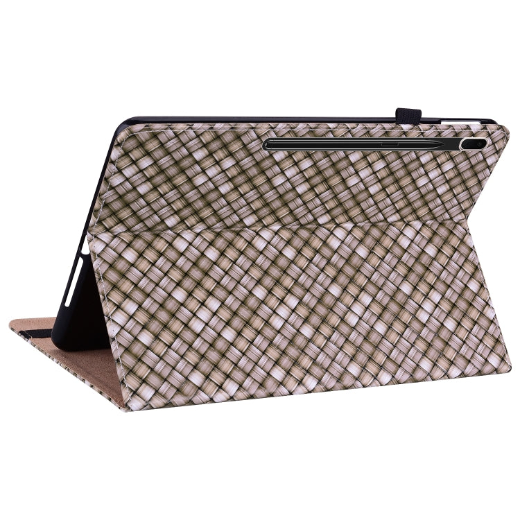 For Samsung Galaxy Tab S8+ / Tab S7+ Color Weave Texture Flip Leather Tablet Case with Holder(Brown)