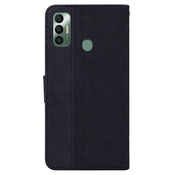 For Tecno Spark 7 Geometric Embossed Leather Phone Case(Black)