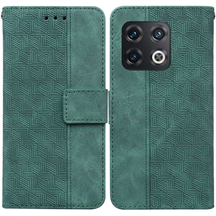 For OnePlus 10 Pro 5G Geometric Embossed Leather Phone Case(Green)