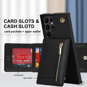 For Samsung Galaxy S22 Ultra 5G Cross-body Square Zipper Card Holder Bag Phone Case(Black)
