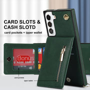 For Samsung Galaxy S21 FE 5G Cross-body Square Zipper Card Holder Bag Phone Case(Green)