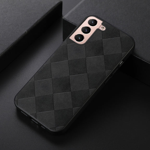 For Samsung Galaxy S22+ 5G Weave Plaid PU Phone Case(Black)
