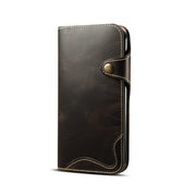 For iPhone XR Denior Oil Wax Cowhide Magnetic Button Horizontal Flip Leather Case with Card Slots & Wallet(Black)