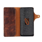 For iPhone XR Denior Oil Wax Cowhide Magnetic Button Horizontal Flip Leather Case with Card Slots & Wallet(Black)