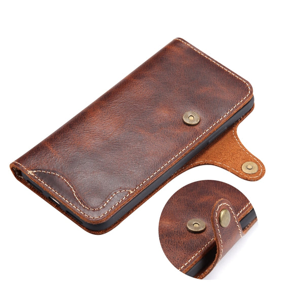 For iPhone XR Denior Oil Wax Cowhide Magnetic Button Horizontal Flip Leather Case with Card Slots & Wallet(Black)