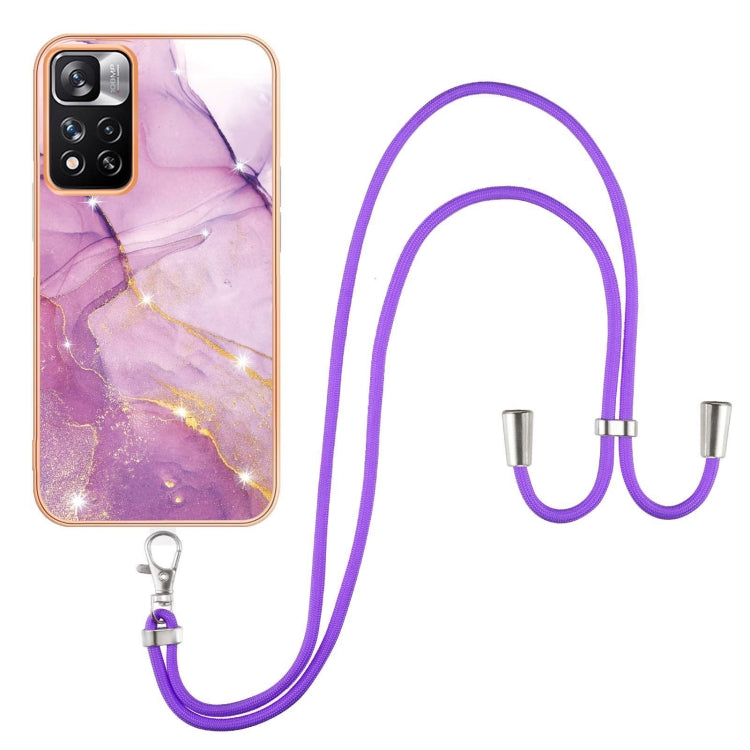 For Xiaomi Mi 11i / 11i HyperCharge 5G Global Electroplating Marble IMD TPU Phone Case with Lanyard(Purple 001)