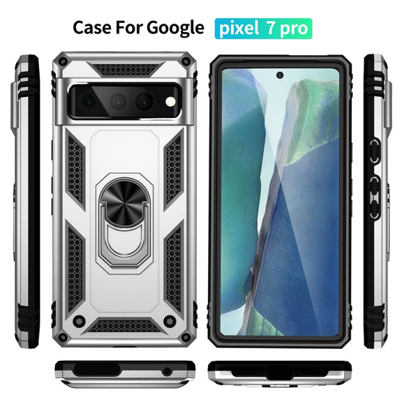 For Google Pixel 7 Pro Shockproof TPU + PC Protective Case with 360 Degree Rotating Holder(Silver)