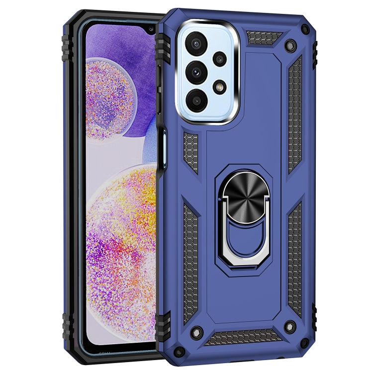 For Samsung Galaxy A23 Shockproof TPU + PC Phone Case with Holder(Blue)