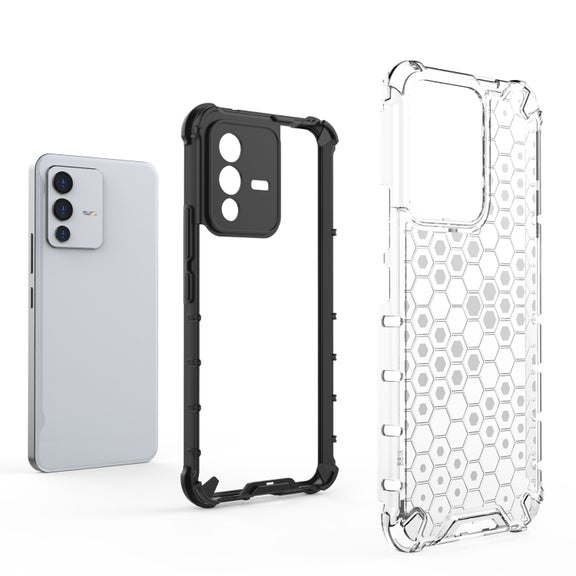For vivo S12 / V23 5G Shockproof Honeycomb PC + TPU Phone Case(Black)