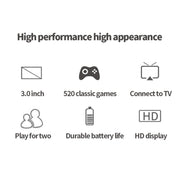 S8 3.0 inch Screen Classic Handheld Game Console Built-in 520 Games(Black)