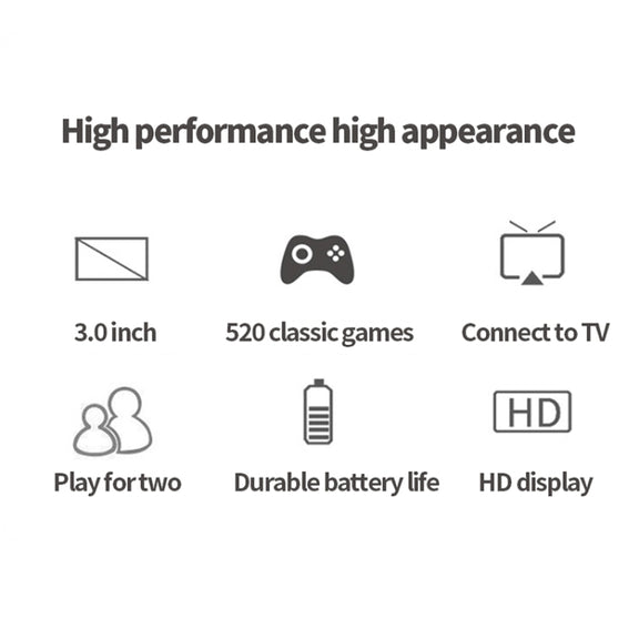 S8 3.0 inch Screen Classic Handheld Game Console Built-in 520 Games(Black)