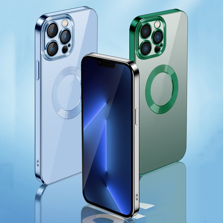 For iPhone 13 Pro Max 9D Electroplated Edge Lens Film Clear PC + TPU Shockproof Case (Alpine Green)