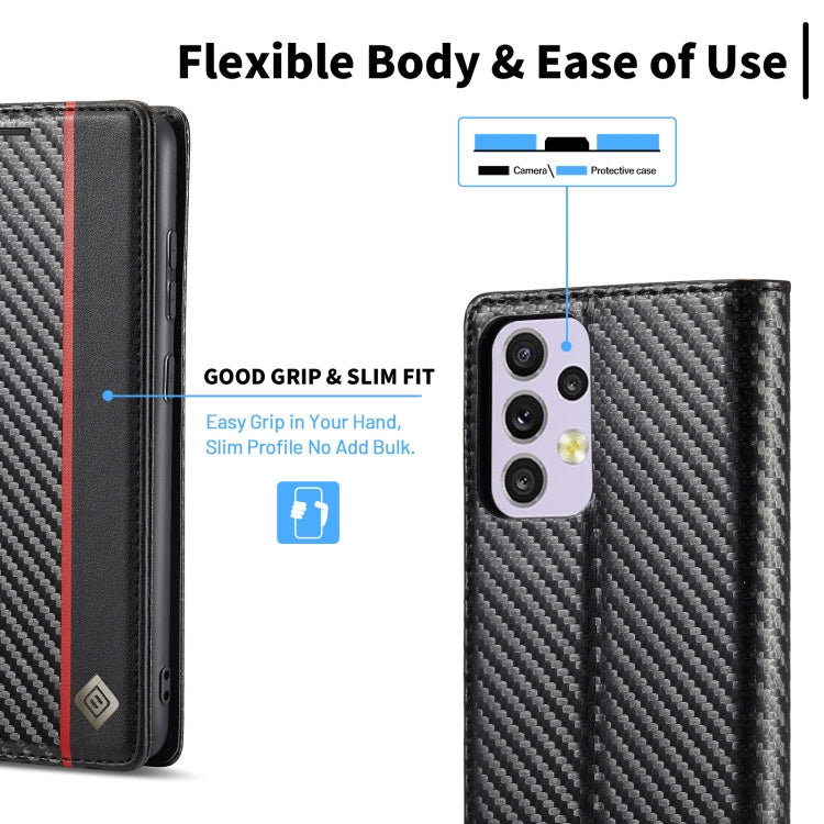 For Samsung Galaxy A33 5G LC.IMEEKE Carbon Fiber PU + TPU Leather Phone Case(Vertical Black)