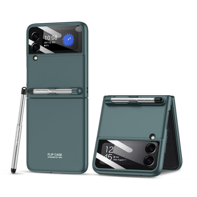 For Samsung Galaxy Z Flip3 5G GKK Integrated Ultra-thin Full Coverage Phone Flip Case with Pen(Forest Green)