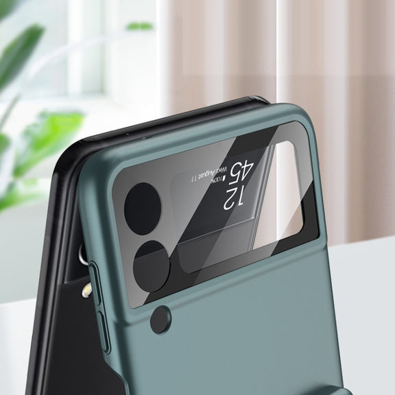 For Samsung Galaxy Z Flip3 5G GKK Integrated Ultra-thin Full Coverage Phone Flip Case with Pen(Forest Green)