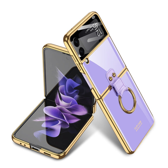For Samsung Galaxy Z Flip3 5G GKK Integrated Solid Color Plating Phone Case with Ring Holder(Lavender Purple)