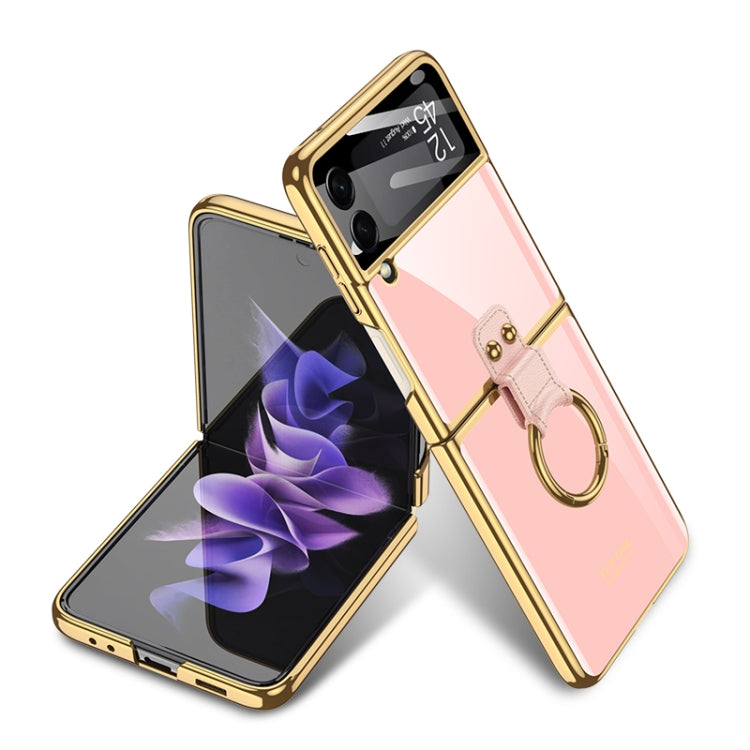 For Samsung Galaxy Z Flip3 5G GKK Integrated Solid Color Plating Phone Case with Ring Holder(Cosmetic Pink)