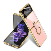 For Samsung Galaxy Z Flip3 5G GKK Integrated Solid Color Plating Phone Case with Ring Holder(Cosmetic Pink)