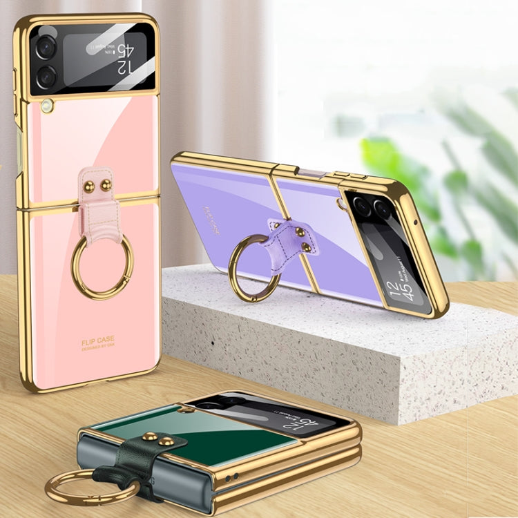 For Samsung Galaxy Z Flip3 5G GKK Integrated Solid Color Plating Phone Case with Ring Holder(Cosmetic Pink)